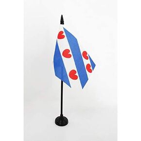 Province of Fryslân Table Flag 4'' x 6'' - Friesland Desk Flag 15 x 10 cm - Black plastic stick and base- AZ FLAG