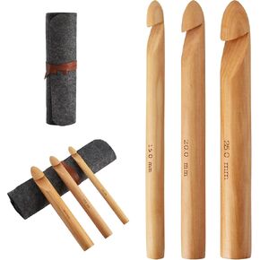 Bamboo Yarn Hooks Set - 15mm(P/Q), 20mm(S), 25mm(U) 3PCS Giant Crochet Hooks Set Bamboo Yarn Hooks with Portable Case - Perfect for Big Loop Yarn or Extra Bulky Yarn Projects