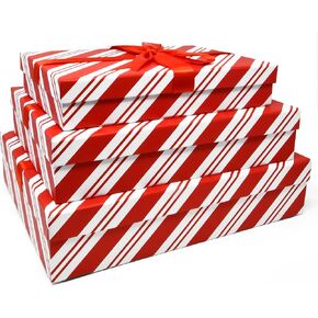 Gift Boutique - Christmas Nesting Gift Boxes Rectangle 3 Pack Peppermint Candy Cane striped Design Christmas Stacked Apparel Box with Lids in Assorted Sizes for Giving Decorative Gifts, Wrapping