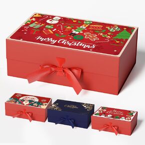 GIFTHOPE Christmas Magnetic Gift Boxes with Golden Pattern，12.6 * 7.9 * 4.4 Inchs Green Unique Design Christmas Boxes with Lids for Gifts，large Paper Gift Box for Christmas Wrapping Gifts（1PC-Thicken）