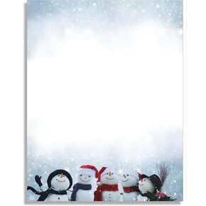 Magical Snowmen Christmas Stationery Paper - 50 Sheets Letterhead for Winter Events