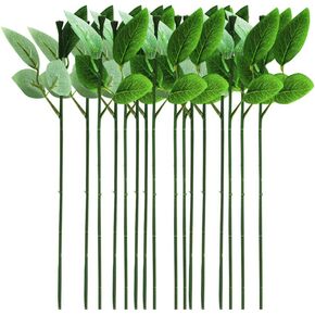 LIOOBO 30PCS Floral Wire Stem with Leaves, Fake Rose Leaves, Artificial Plastic Rose Floral Wire, DIY Craft Bouquet Making Floral Arrangement Tools