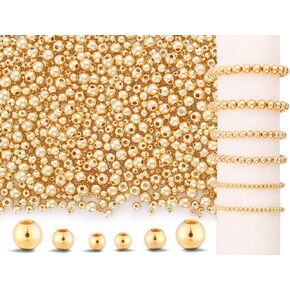 DUQGUHO 1500 Pcs Gold Spacer Beads 8mm,6mm,4mm Beads for Stackable Bracelets Smooth Round Loose Plastic Copper Beads Bulk