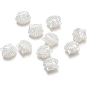 30pcs White Acrylic Clam Shell Tiny Spacer Beads,Plastic Beach Scallop Shell Craft Loose Beads 14.5x12.5mm,DIY Hair Clip Bracelet Charms Beads for Crafts,Bead Assortments Beading and Jewelry Making