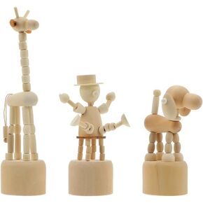 EXCEART 3pcs Wooden Animal Ornaments Wooden Toy Finger Puppet Wood Clown Decors Press Base Toys Wood Animal Statue Wooden Animals Puppets Adukt Toys Wood Color Decors Aldult Toddler China