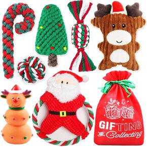 Christmas Dog Toys Pack for Puppies,7 Pack Holiday Puppy Toys for Small Dogs,Puppy Chew Toys with Cute Squeaky Toys,Xmas Dog Flying Discs,Treat Ball and More Rope Toys