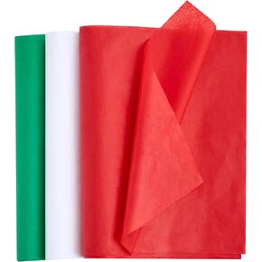 JOYIN 180 Sheets 20" x 20" Christmas Tissue Paper Assortment (Red, Green & White); 60 Sheets per Color Easy and Fast Gift Wrapping Accessory for Christmas Gifts and Wine Bottles
