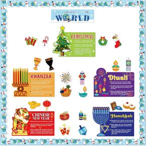 Winter Bulletin Board Set Winter Holidays Around The World Classroom Bulletin Board Christmas Cutouts for Winter School Home Wall Decor