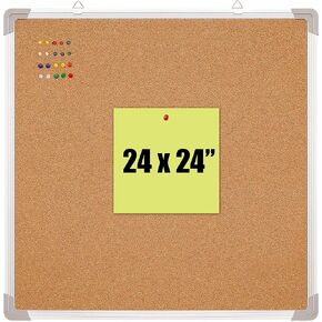 Cork Board Set - Bulletin Corkboard 24 x 24 inch Framed with 10 Thumb Tacks - Wall Hanging Message Memo Pin Tackboard Organizer for Home, Office, Desk and Cubicle (Cork 24x24")