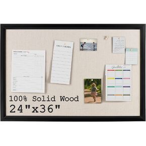 Bulletin Board Cork Board with Linen, 100% Wood Framed 30" x 20" Bulletin Board Decorations, Pin Boards for Walls, Wall Mounted Fabric Picture Board with 10 Pushpins for School, Home & Office, White