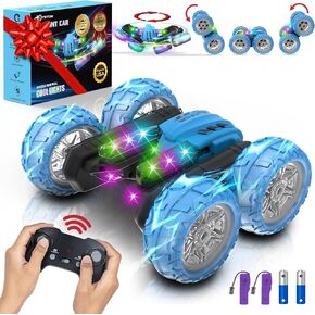 RC Stunt Car Double Sided roll,360°Rotating Teton Remote Control Car-LED Headlights and Colourful Light Wheels,All Terrain,Rechargeable Toy Cars for 6-12 Year Boys Girls Christmas Birthday Gift