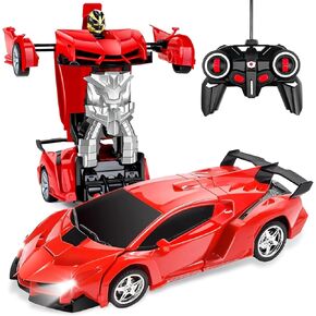 Transformable Remote Control Car for Boys 4-7 8-12 Gifts, 1:18 Transform Robot Toy Car with 360° Rotating Led Lights & One Button Deformation, Kids Robot Toys for 3 4 5 6 7 8 9 10+Years Old, Yellow