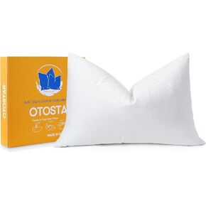 OTOSTAR Pack of 1 Down and Feather Throw Pillow Inserts, 16 x 16 Soft Fluffy Square Pillow Inserts with 100% Cotton Cover Decorative Pillows for Sofa Couch Bed-White