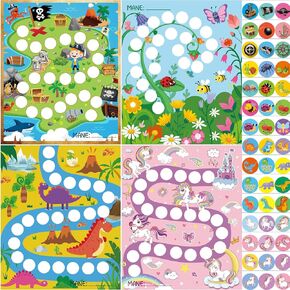 100 Pieces Sticker Charts Incentive Chart for Classroom Reward Chart for Kids in 4 Designs with 2160 Mini Stickers Dry Erase Chore Chart for Classroom Teaching or Home Using (Cute Style)