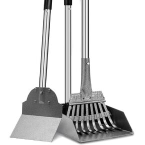 Dog Pooper Scooper, Tray Rake and Spade 3 Pack Poop Scoop Adjustable Long Handle Metal with Bin for Pet Waste Removal, No Bending Clean Up for Large and Small Dogs