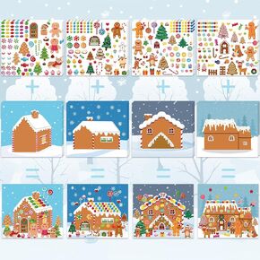 XZENTIRA 32 Sheets Gingerbread House DIY Christmas Stickers Make a Gingerbread House DIY Craft Stickers Kids Christmas Crafts for Christmas Holiday Event Party Game Supplies