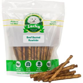 Lucky Premium Treats Plain Rawhide Sticks – All-Natural Rawhide Dog Treats for Small Dogs, Gluten Free Premium Small Dog Treats (25 Chews)