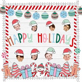 94 Pcs Christmas Boho Bulletin Board Decoration Set Winter Xmas Tree Candy Ball Snowman Happy Holiday Classroom Stickers with 100 Pcs Glue Point for Home School Office Wall Door Decor