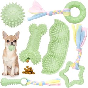 Petcare 6 Pack Puppy Chew Toys for Teething Cute Pink Puppy Toys Small Dog Toys Soft Rubber Rope Dog Toys Funny Bone Ball Cleaning Teeth Dog Chew Toys Puppy Teething Toys for Puppies Yorkie