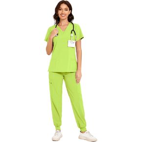 Scrubs for Women - V-Neck Top & Cargo Pants Scrubs Set with 10 Pockets