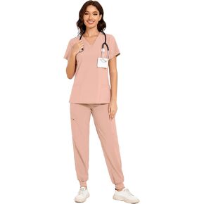 Scrubs for Women - V-Neck Top & Cargo Pants Scrubs Set with 10 Pockets