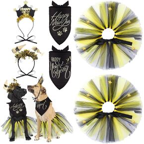 Suhine 6 Pcs Pet Happy New Year Costume Dog Accessories Include Puppy Dogs Tutu Dress Dog New Years Bandana Headband New Years Outfit for Dogs Cat Pet Costume Supplies
