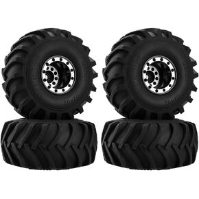 GLOBACT Aluminum Monster Truck RC Wheel Tires 68 * 33mm for 1/24 AXIAL SCX24 FMS FCX24 RC Crawler Car Upgrade Accessories (4Pcs Silver)