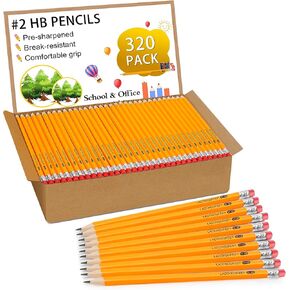 LACCHOUFEE 320 Pack #2 Pencils Bulk Pre-sharpened Pencils with Eraser top, 2 HB Pencils for Writhing Drawing, Yellow Wood-Cased Pencils in Bulk for Office, School, Teacher and Classroom Supplies