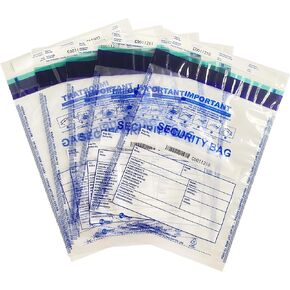 Clear Plastic Security Bank Cash Deposit Bags | Pack of 100 | 9"x12"|Tamper Evident Bags | Write-On Panel,Barcode and Serial Number,Tear-Off Receipt | Ideal for Cash Handling