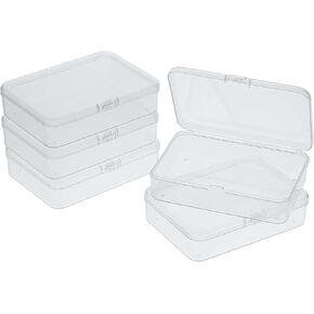 Pack of 4 Clear Polypropylene Rectangle Mini Storage Containers Box with Hinged Lid for Card small plastic box,small plastic containers4.8" x 2.9" x 0.67" Storage and Transport