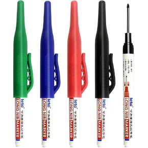 Long Head Deep Hole Marker Pens, 2024 Upgrade, Permanent, Quick-dry, Waterproof Long Nib, Colorful Carpenter Deep Reach Markers, 4 Color Set, Black/red/green/blue