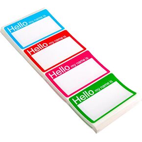 4 Colors (Hello My Name is) Name Tags Stickers 200 Labels for Office, Meeting, School, Teachers and Mailing