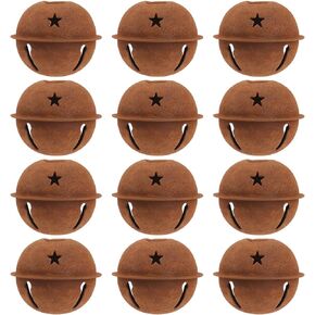 SUPVOX 12 Pcs Christmas Jingle Bells with Star Cutouts - Christmas Bells, Rusty Metal Star Bell Decoration for Christmas Holiday Craft(40mm)