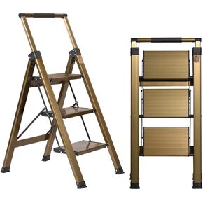 XinSunho 5 Step Ladder, Retractable Handgrip Folding Step Stool with Anti-Slip Wide Pedal, Aluminum Stool Ladders 5 Steps, 330lbs Safety Household Ladder