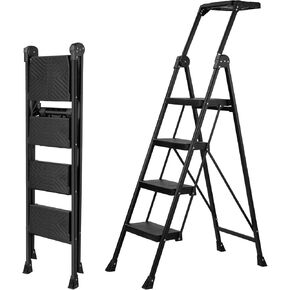 XinSunho 4 Step Ladder, Foldable Handrail & Tool Tray Stool Ladders with Anti-Slip Wide Pedal, 660 lbs Sturdy Steel Ladder for Home Kitchen and Outdoor