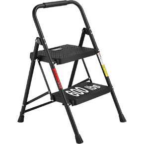 BONTEC 4-Step Ladder, Folding Step Stool with Tool Platform, Wide Anti-Slip Pedals, Max Load Capacity 400lbs Sturdy Steel Ladder, Lightweight Portable Ladder, Tall Step Ladder for House Use, Pink