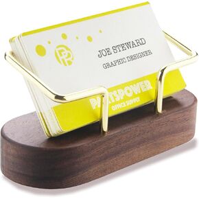 PARTSPOWER Wood Business Card Holder for Desk, Horizontal Wooden Business Name Card Display Stand, Desk Accessory Business Name Card Organizer (Beech Wood)
