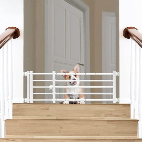 Malier Metal Dog Gate with Door, 26"-41" Width Expandable Dog Gate Short Pet Gate for Stairs and Doorways, Pressure Mount Step Over Indoor Dog Gates for Small Dogs Puppy (Black, 10''H × 26''- 41''W) in Saudi Arabia