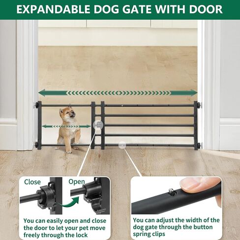 Malier Metal Dog Gate with Door, 26"-41" Width Expandable Dog Gate Short Pet Gate for Stairs and Doorways, Pressure Mount Step Over Indoor Dog Gates for Small Dogs Puppy (Black, 10''H × 26''- 41''W) in Saudi Arabia