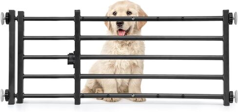 Malier Metal Dog Gate with Door, 26"-41" Width Expandable Dog Gate Short Pet Gate for Stairs and Doorways, Pressure Mount Step Over Indoor Dog Gates for Small Dogs Puppy (Black, 10''H × 26''- 41''W) in Saudi Arabia