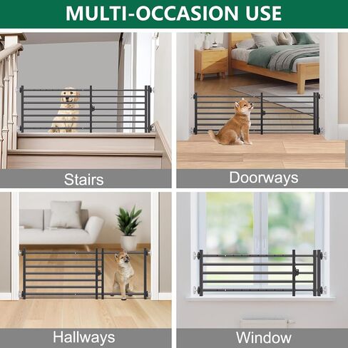 Malier Metal Dog Gate with Door, 26"-41" Width Expandable Dog Gate Short Pet Gate for Stairs and Doorways, Pressure Mount Step Over Indoor Dog Gates for Small Dogs Puppy (Black, 10''H × 26''- 41''W) in Saudi Arabia