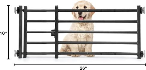 Malier Metal Dog Gate with Door, 26"-41" Width Expandable Dog Gate Short Pet Gate for Stairs and Doorways, Pressure Mount Step Over Indoor Dog Gates for Small Dogs Puppy (Black, 10''H × 26''- 41''W) in Saudi Arabia