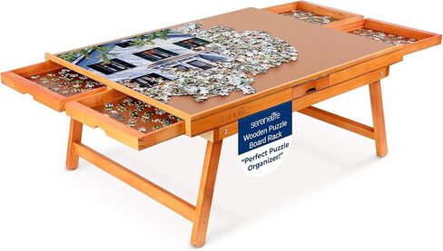 SereneLife Wooden Jigsaw Puzzle Table - Puzzle Organizer Game Table with 6 Removable Sliding Storage Drawers and Foldable Legs, Smooth Plateau Fiberboard Work Surface and Hardwood, 27 x 35 in in Saudi Arabia