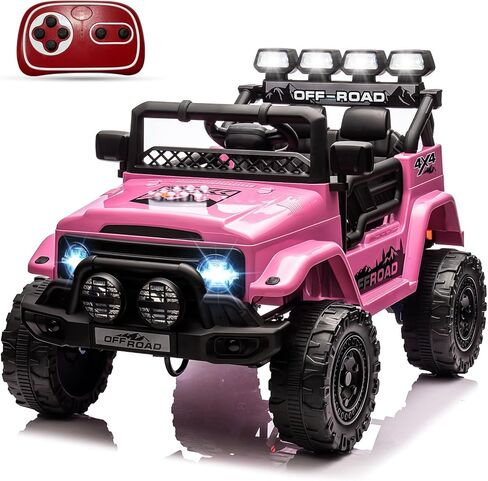 12V Kids Ride On Car for Kids Ages 37-96 Months, Electric Truck Ride On Toys with 5MPH Max Speed, Remote Control, Accelerator Pedal, Treaded Tires, Steering Wheel, Music and Story, Pink in Kuwait