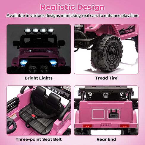12V Kids Ride On Car for Kids Ages 37-96 Months, Electric Truck Ride On Toys with 5MPH Max Speed, Remote Control, Accelerator Pedal, Treaded Tires, Steering Wheel, Music and Story, Pink in Kuwait
