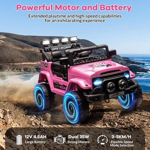 12V Kids Ride On Car for Kids Ages 37-96 Months, Electric Truck Ride On Toys with 5MPH Max Speed, Remote Control, Accelerator Pedal, Treaded Tires, Steering Wheel, Music and Story, Pink in Kuwait