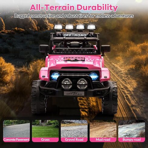 12V Kids Ride On Car for Kids Ages 37-96 Months, Electric Truck Ride On Toys with 5MPH Max Speed, Remote Control, Accelerator Pedal, Treaded Tires, Steering Wheel, Music and Story, Pink in Kuwait