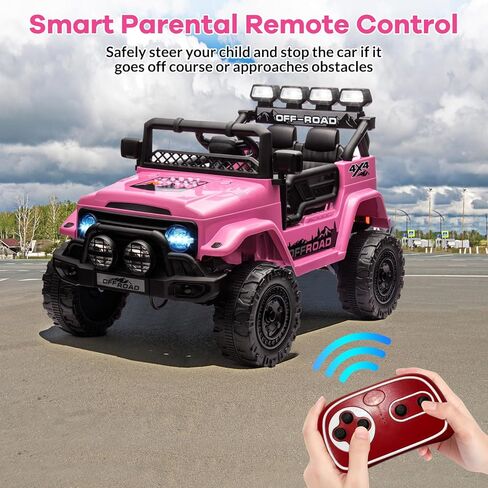 12V Kids Ride On Car for Kids Ages 37-96 Months, Electric Truck Ride On Toys with 5MPH Max Speed, Remote Control, Accelerator Pedal, Treaded Tires, Steering Wheel, Music and Story, Pink in Kuwait