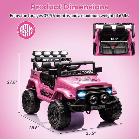 12V Kids Ride On Car for Kids Ages 37-96 Months, Electric Truck Ride On Toys with 5MPH Max Speed, Remote Control, Accelerator Pedal, Treaded Tires, Steering Wheel, Music and Story, Pink in Kuwait