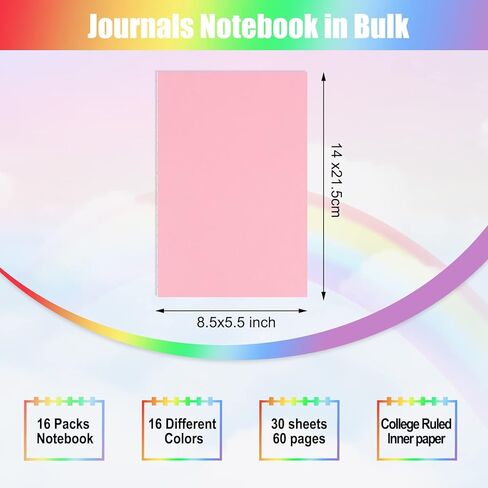 EOOUT 16pack صفحات دفتر الملاحظات الفارغة، دفاتر الملاحظات الملونة السائبة حجم 5.5x8.5 بوصة، مجلات فارغة لكتابة 60 صفحة، كتاب رسم غطاء ناعم للهدايا، مكتب، اللوازم المدرسية in Kuwait